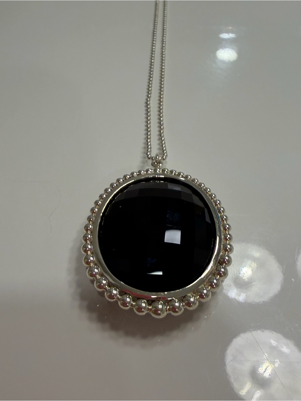 Tiffany & Co. Ziegfeld Black Onyx Oval Pendant Necklace Sterling Silver 28”